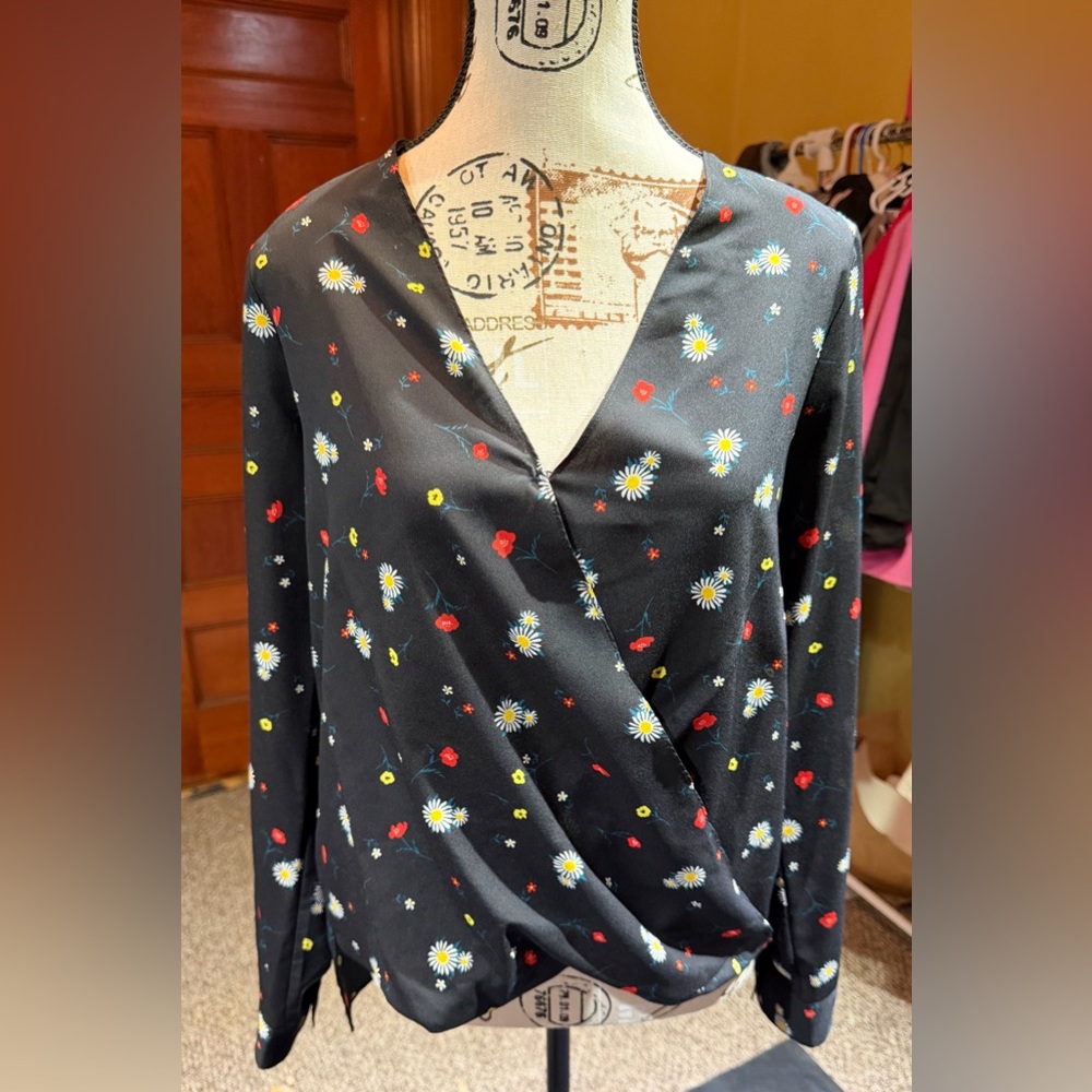 BCBG Floral Wrap Blouse Size Small